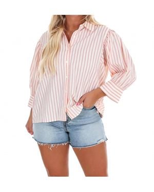 She + Sky Classic Lines Stripe Button Down Top - Red
