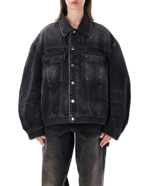 Haikure Oversized Denim Jacket With Adjustable Zippered Hem - Black
