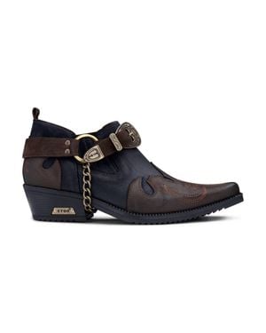 Infinity Leather Leather Metal Chain Winklepicker Cowboy Shoes - Black