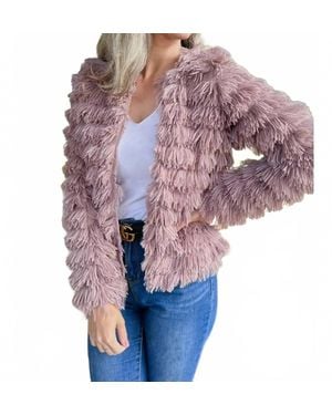 Amoli Dressy Faux Fur Fringe Open Front Jacket - Purple