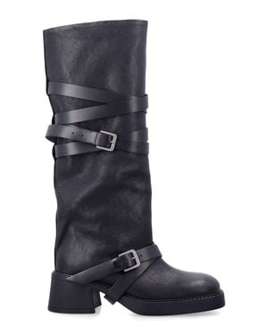 Miista Katarzyna Mini Leather Boots With Wraparound Buckle Straps - Blue