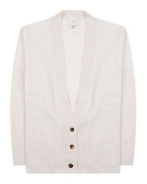 Alysi Lightweight Deep V-Neck Merino Wool-Cashmere Cardigan - White