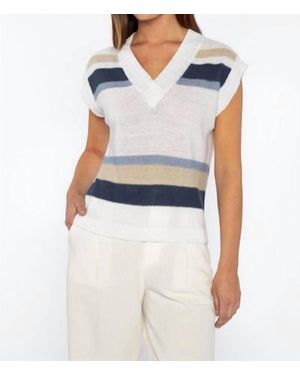 Kinross Cashmere Stripe Sleeveless Vee Top - Blue