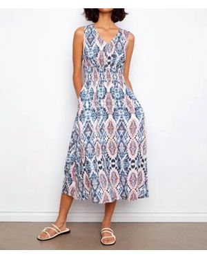 Charlie b Smocked Printed Viscose Midi Dress - Blue