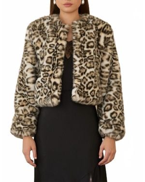Skies Are Blue Lola Leopard Chubby Faux Fur Crop Jacket - Black