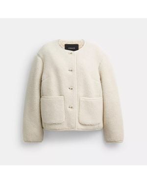 COACH Short Sherpa Cardi Jacket - Natural