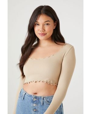 Forever 21 Seamless Lettuce-Edge Crop Top - Blue