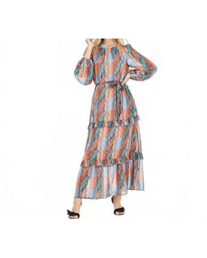 J joy Geo Stripe Ruffle Trim Column Dress - Multicolor