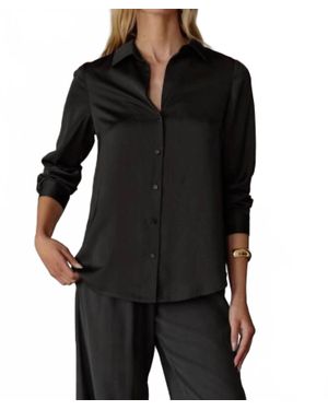 61 Jane Satiny Button Down Blouse - Black