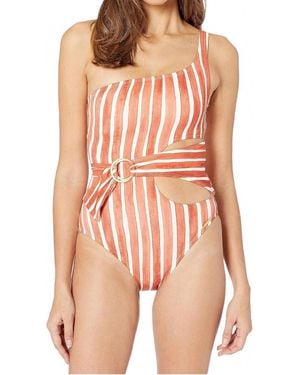 Vince Camuto Hammock Stripe Printed One Shoulder Wrap One Piece Swimsuit - Pink