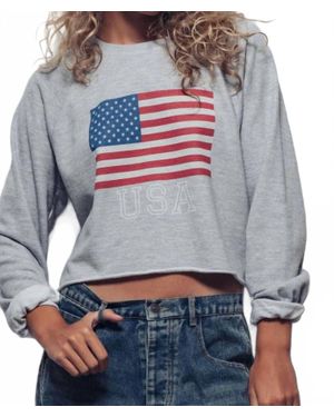 Urban Daizy Cropped Usa Flag Graphic Sweatshirt - Gray