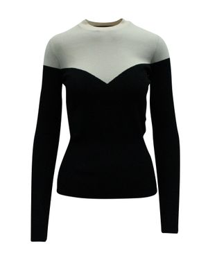 Paule Ka Bi-Color Long Sleeves Knit Top - Black