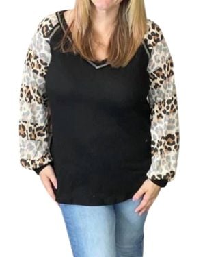 Honeyme Leopard Puff Sleeve Top - Black