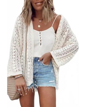 Shewin Crochet Open Knit Cardigan - White