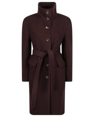 Pinko Belted Wool Blend Coat With High Stand Collar - Red
