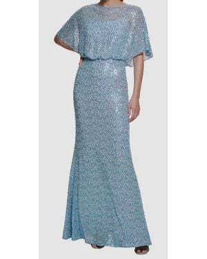 Vince Camuto Boat-Neck Blouson Sequin Gown - Blue
