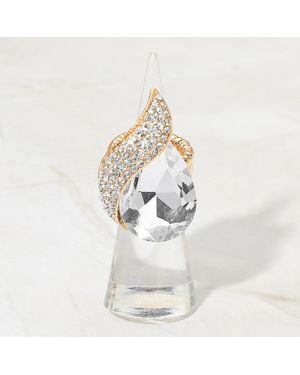 Fashnzfab Teardrop Crystal Pave Accent Stretch Ring - White