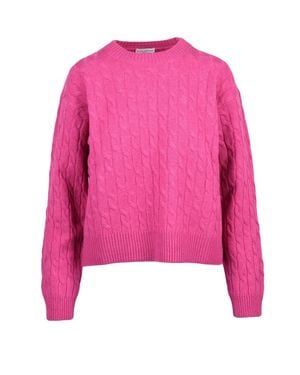 Ballantyne Intricate Cable Knit Crew Neck Sweater - Pink