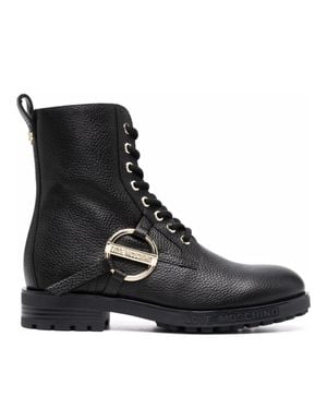 Love Moschino Leather Textured-Tone Buckle Boots - Black