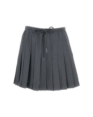 Thom Browne Pleated Mini Skirt With Seersucker Texture - Gray