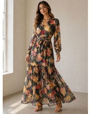 J joy Split Neck Maxi Dress - Brown