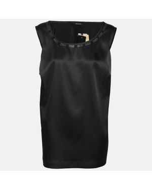 Elena Miro Satin Crystal Embellished Sleeveless Camisole - Black