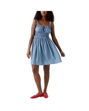Levi's Ambrey A Line Dress Deep Orchid Cotton Tie Front Pall519 - Blue