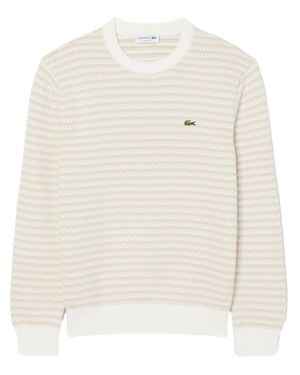 Lacoste Textured Crew Neck Knit Sweater - White