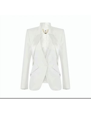Elisabetta Franchi Lightweight Crepe Satin Lapel Blazer - White