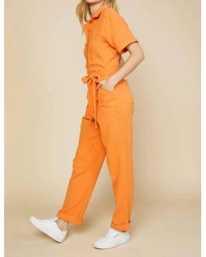 Skies Are Blue Short Sleeve Gauze Jumpsuit - Orange