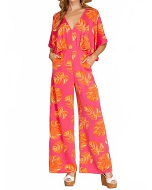 She + Sky Palm Leave Paradise Sweater - Red