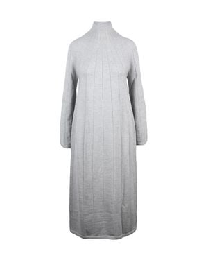 MM by Max Mara Long Knit Dress With Ribbed Texture And High Neckline - Gray
