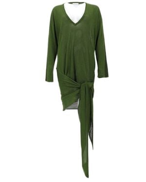 The Attico Draped V-Neck Asymmetrical Mini Dress - Green
