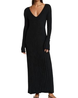 Sweetkama Eslen Long-Sleeve Wide Rib Knit Maxi Dress - Black