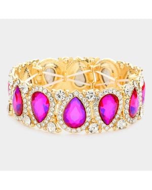 Fashnzfab Teardrop Rhinestone Trim Stretch Evening Bracelet - Pink