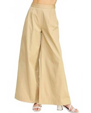 Strut & Bolt Pleat Detail Wide Leg Twill Pants - Natural