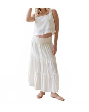 ANGEL MATERNITY Ellie Maternity Shirred Maxi Skirt - White