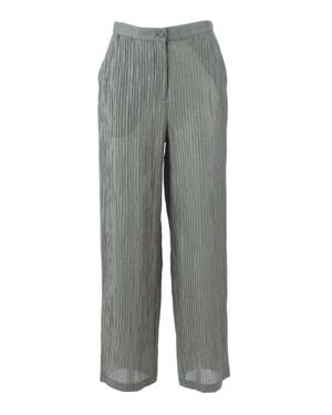 Emporio Armani Cropped Vertical Pleat Straight-Leg Pants - Gray