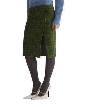 Mugler Tweed Front Slit Midi Skirt - Green