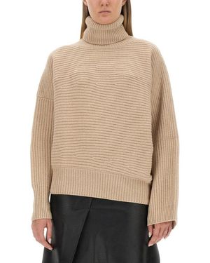 Stella McCartney Textured Knit Oversized Turtleneck Shirt - Natural