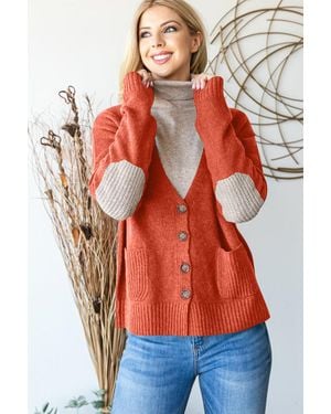 TRUEDAMES Heimish Full Size Long Sleeve V Neck Button Down Cardigan - Orange