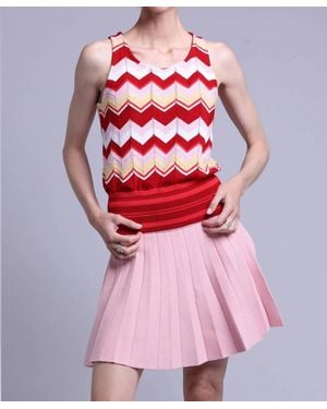 Minnie Rose Cotton Cashmere Chevron Pointelle Tank Top - Red