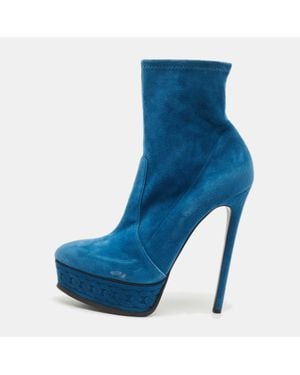 Casadei Suede Chain Embossed Ankle Sock Boots - Blue