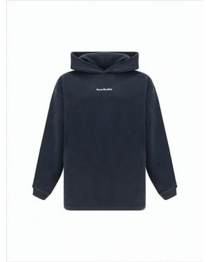 Acne Studios Minimalist Cotton Hoodie With Center Logo - Blue