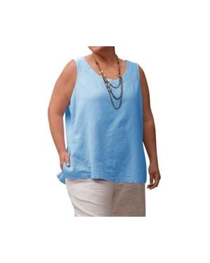 On The Plus Side Crinkle Cotton Sleeveless Top - Blue