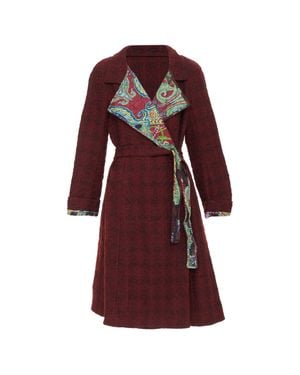 Christian Lacroix Burgundy Tweed Paisley Wrap Coat - Red