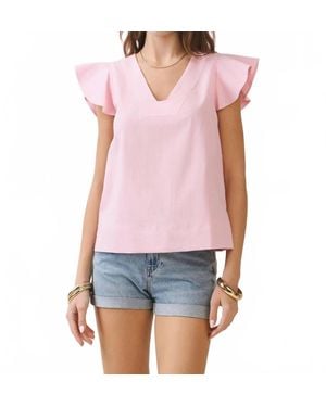 TCEC Subtle Stitch Flutter Sleeve Top - Pink