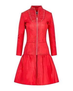 Infinity Leather Goth Leather Victorian Studded Flare Coat- Ribet - Red