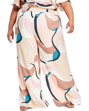 Nina Parker Plus High-Rise Printed Wide Leg Pants - Natural
