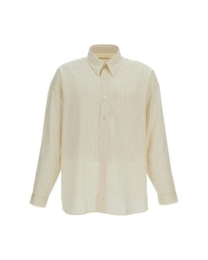 sunflower Striped Oversized Long-Sleeved Shirt With Mother-Of-Pearl Buttons - White